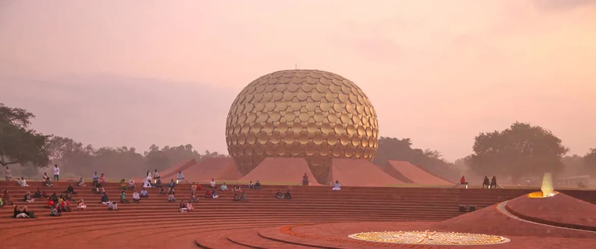 Auroville — the Matrimandir golden sphere at dawn