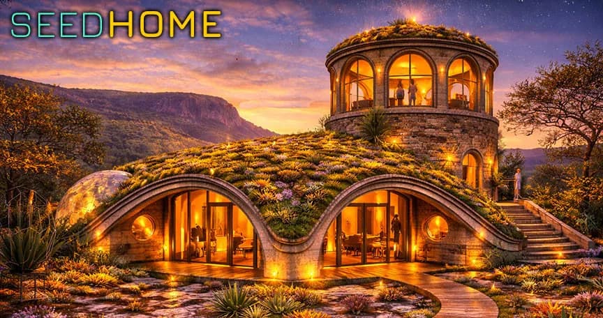 SeedHome — an illuminated compression-shell bio-dwelling